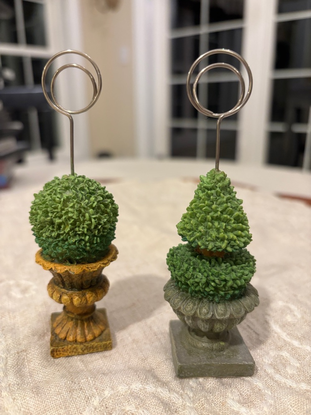 Abrand. Green Topiary Card Holders with Gold and Gray Urns - Picture 3 of 4